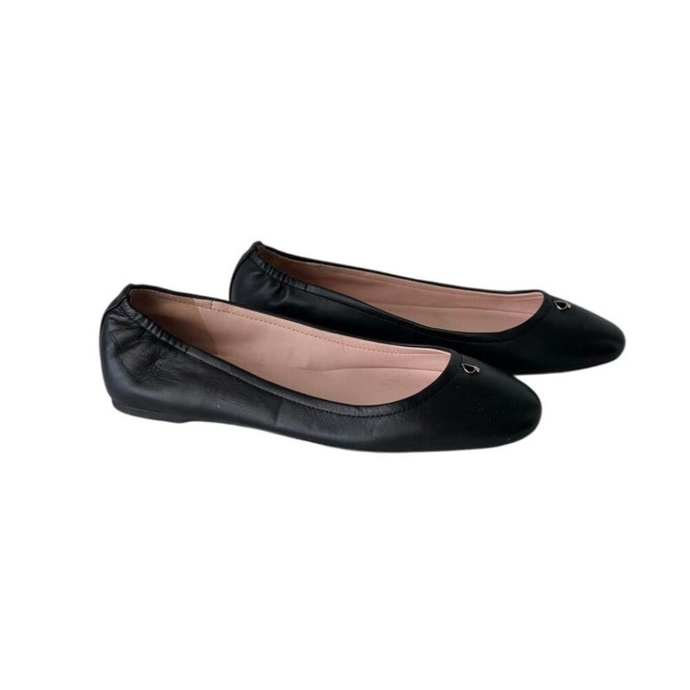 Kate Spade Black Leather Ballet Flats Size 6B Medium Gold Spade Logo